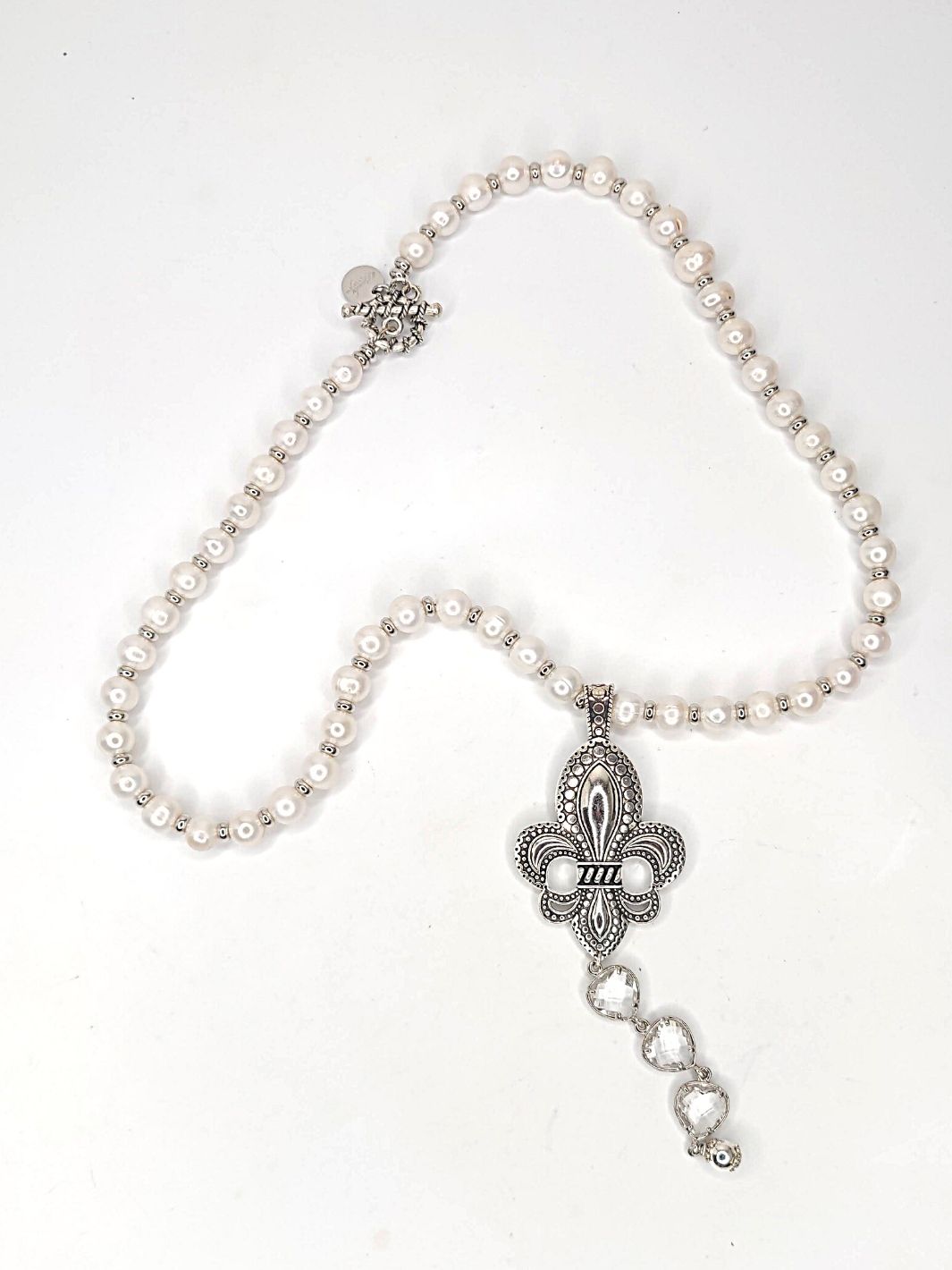 Freshwater Pearl Fleur De Lis Pendant Necklace, Beauty In Stone Jewlery at $188