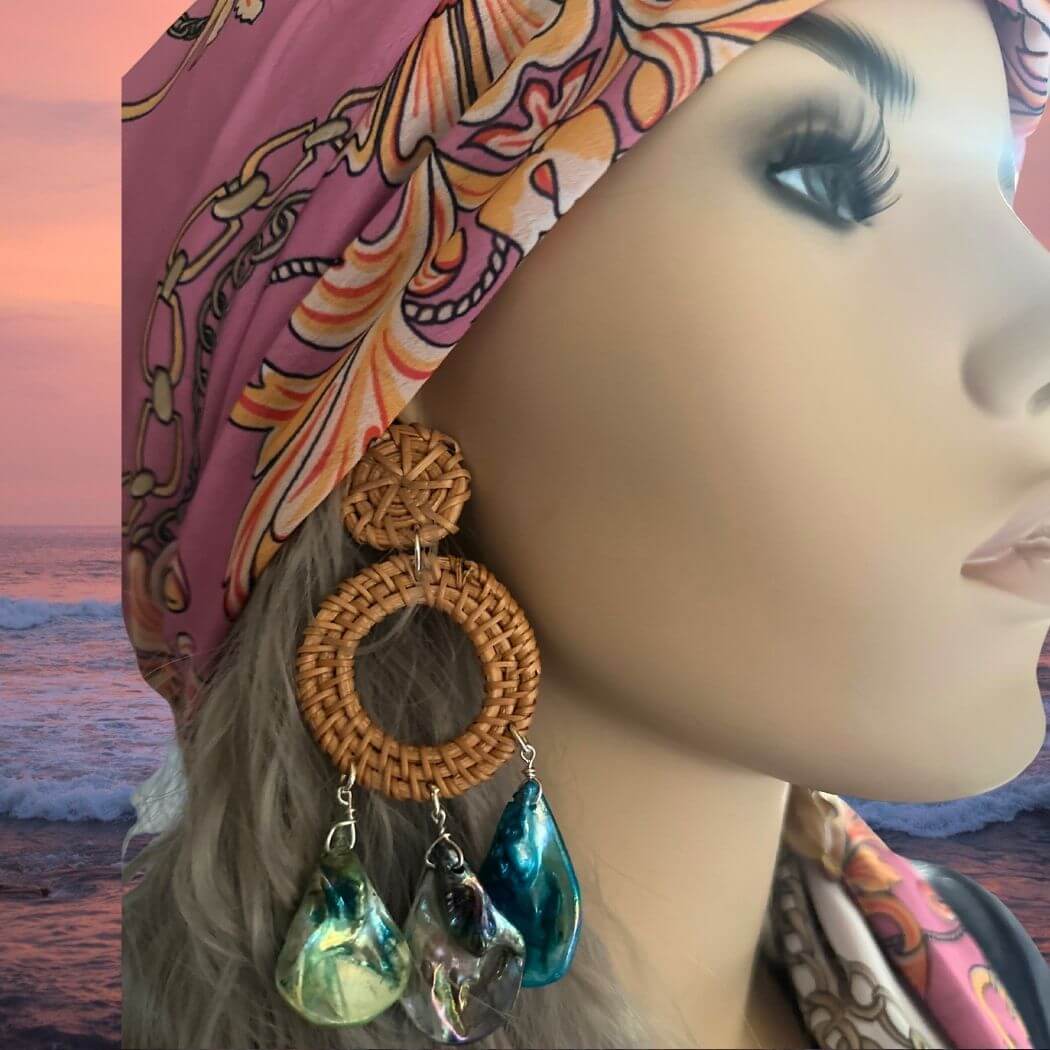 Rattan & Shell Chandelier Earrings