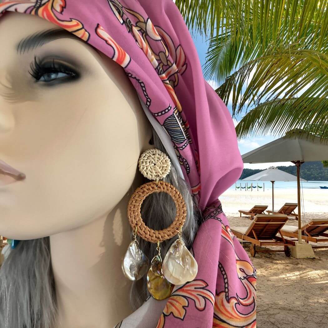 Rattan & Shell Chandelier Earrings