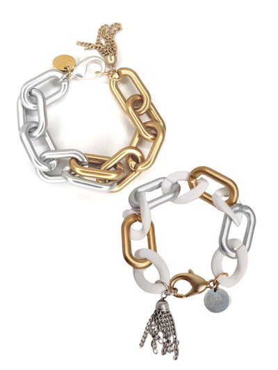 Acrylic Chain Bracelet Silver & Gold, Beauty In Stone Jewelry at $55