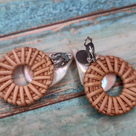 Rattan Earrings Shell Color CHOICE, Beauty In Stone Jewelry at $40