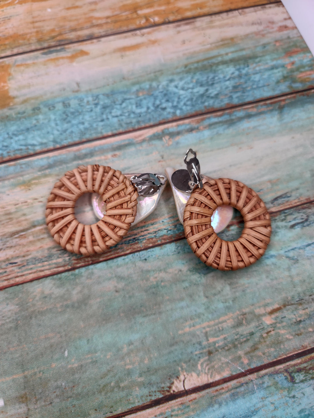 Rattan Earrings Shell Color CHOICE, Beauty In Stone Jewelry at $40