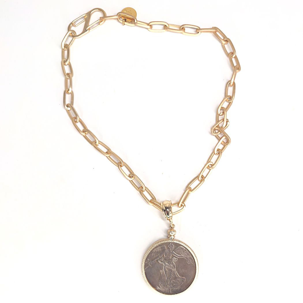 French Coin Pendant Necklace Gold Chain