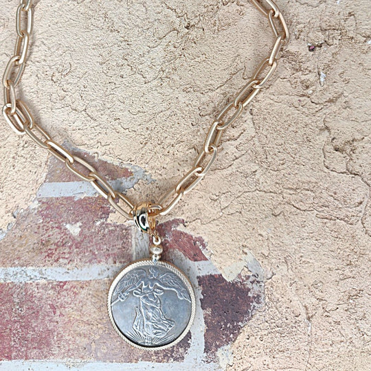 French Coin Pendant Necklace Gold Chain