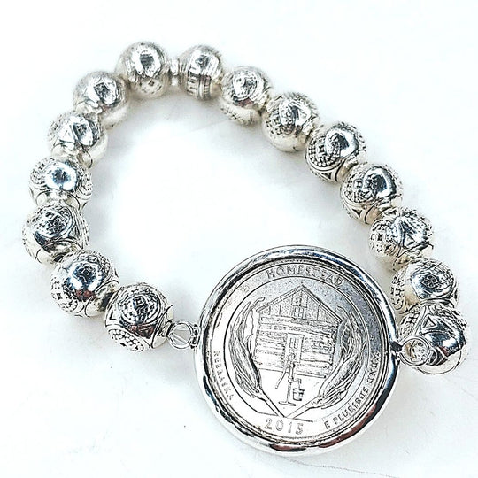 Coin Bracelet Silver Beaded, Beauty In Stone Jewelry at $40