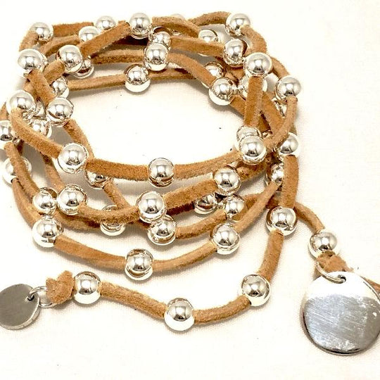 Silver Beaded Lariat on Suede Leather, Beauty In Stone Jewelry at $80