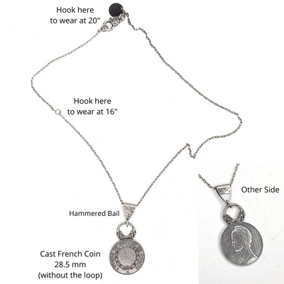 French Coin Necklace on Fine Chain, Beauty In Stone Jewelry at $59