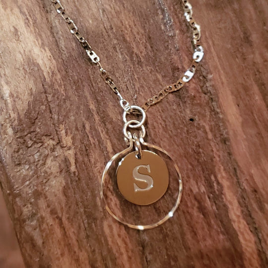 Initial Necklace On Chain In Hammered Circle, Beauty In Stone Jewelry at $49