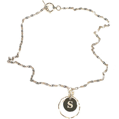 Initial Necklace On Chain In Hammered Circle, Beauty In Stone Jewelry at $49