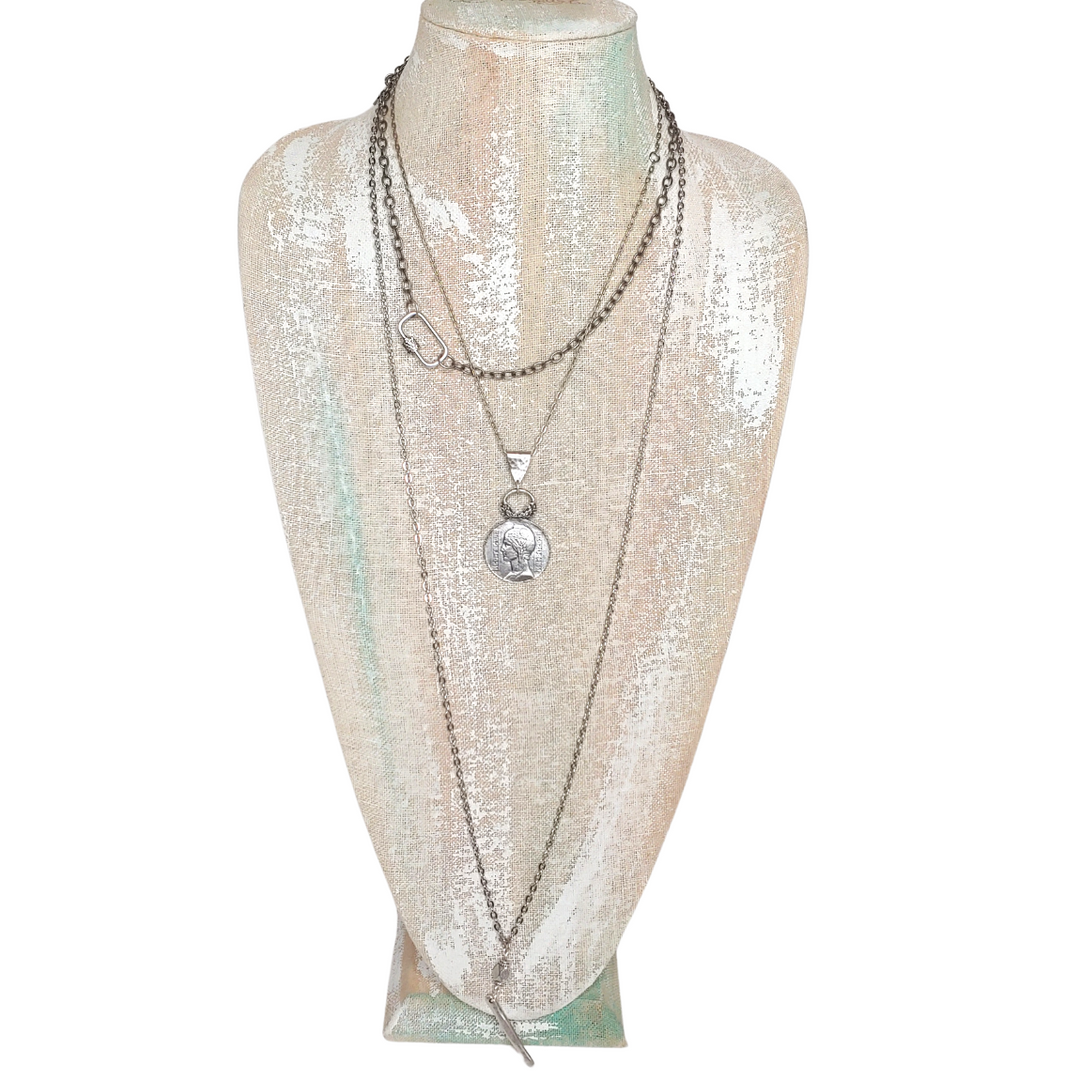 French Coin Necklace on Fine Chain, Beauty In Stone Jewelry at $59