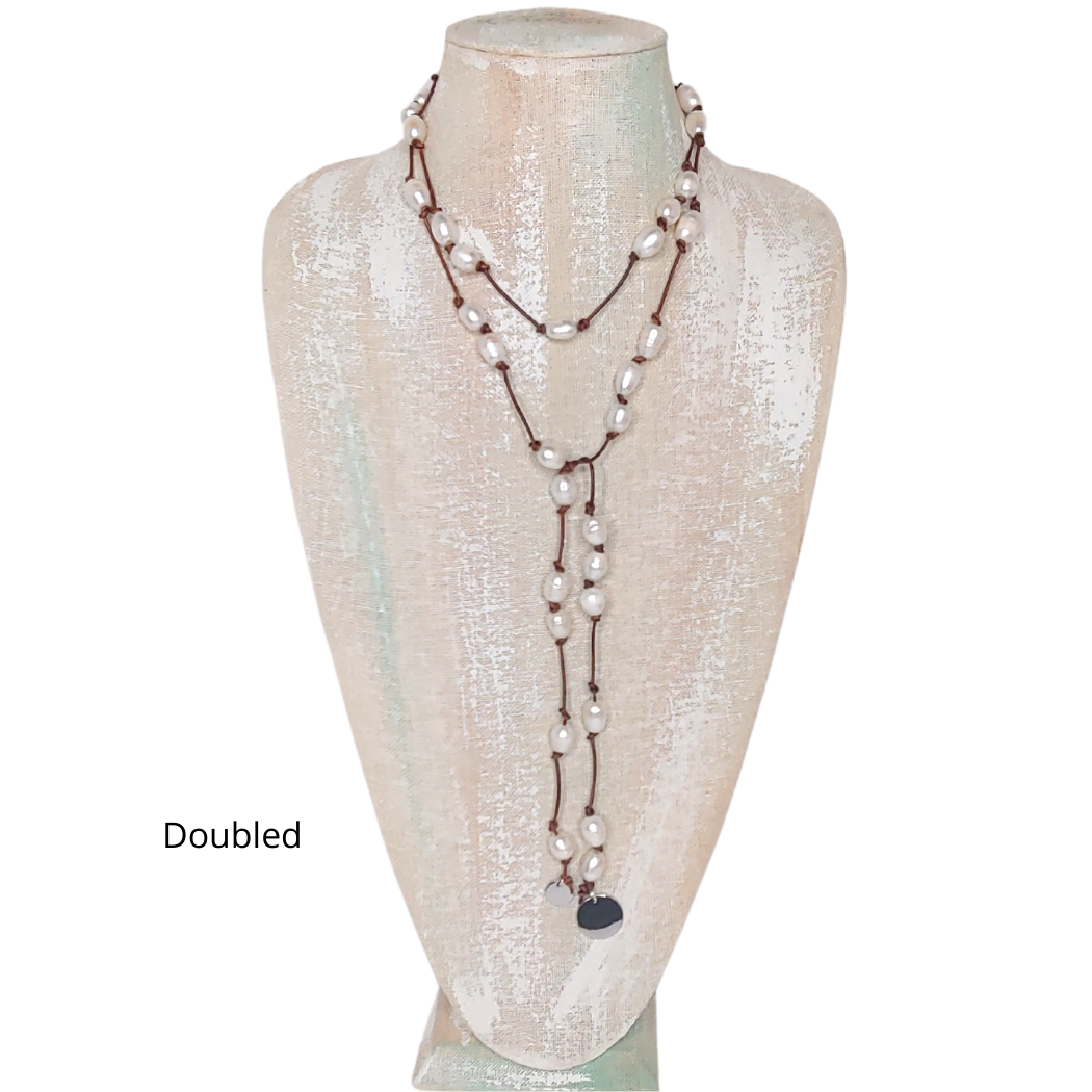 Knotted Pearl Leather Lariat, Beauty In Stone Jewlery at $119