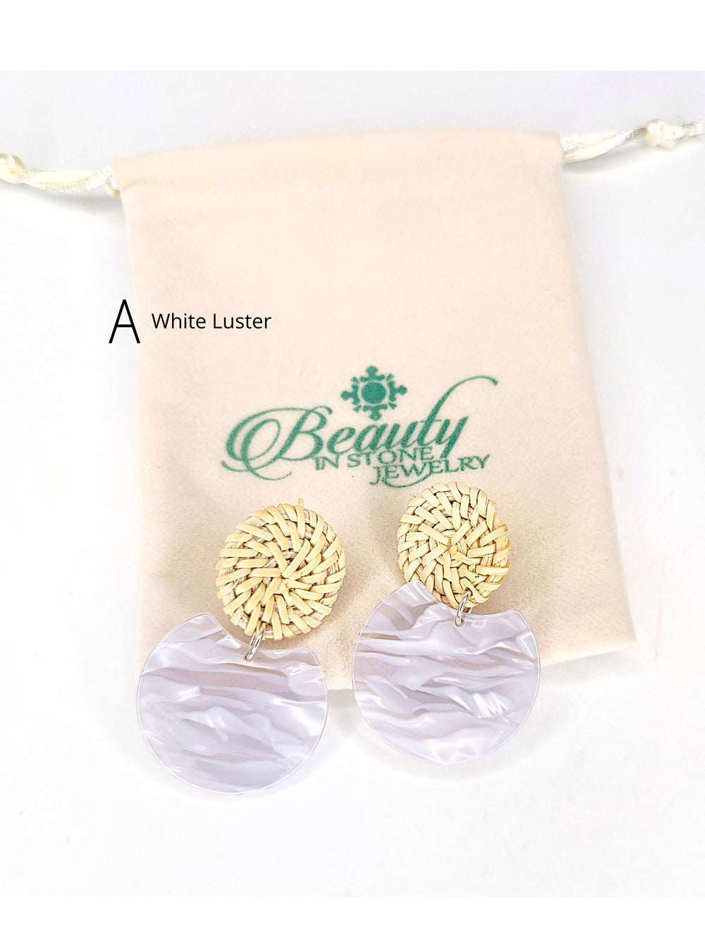 Rattan & Acrylic Earring Circles, Beauty In Stone Jewelry at $24