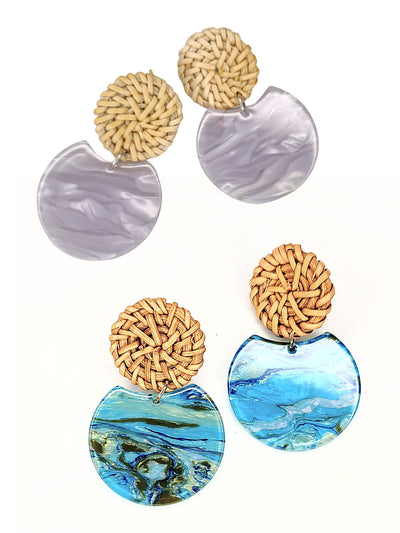 Rattan & Acrylic Earring Circles, Beauty In Stone Jewelry at $24