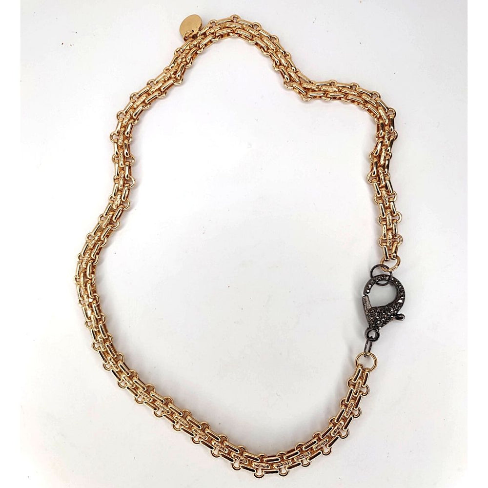 Triple Gold Chain Link Necklace Pave Lobster, Beauty In Stone Jewelry at $89