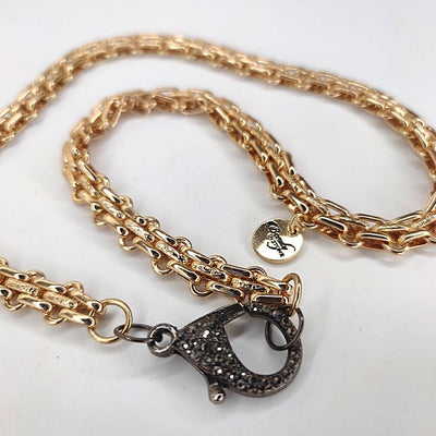 Triple Gold Chain Link Necklace Pave Lobster, Beauty In Stone Jewelry at $89