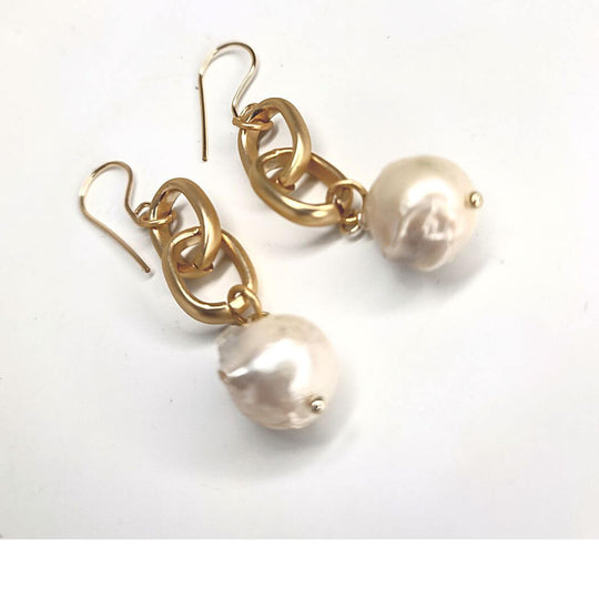 Baroque Pearl On Chain Earrings