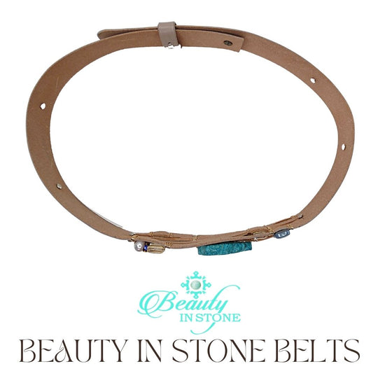 Handmade Leather Belt With Rhinestones, Gemstone, Ocean Jasper, Beauty In Stone Jewelry at $199