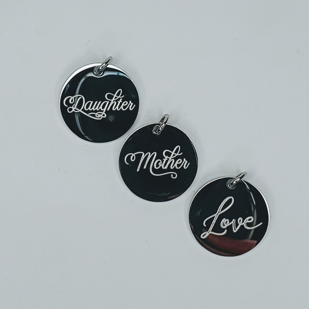 Engraved Charms MOTHER, DAUGHTER or LOVE, Beauty In Stone Jewelry at $7