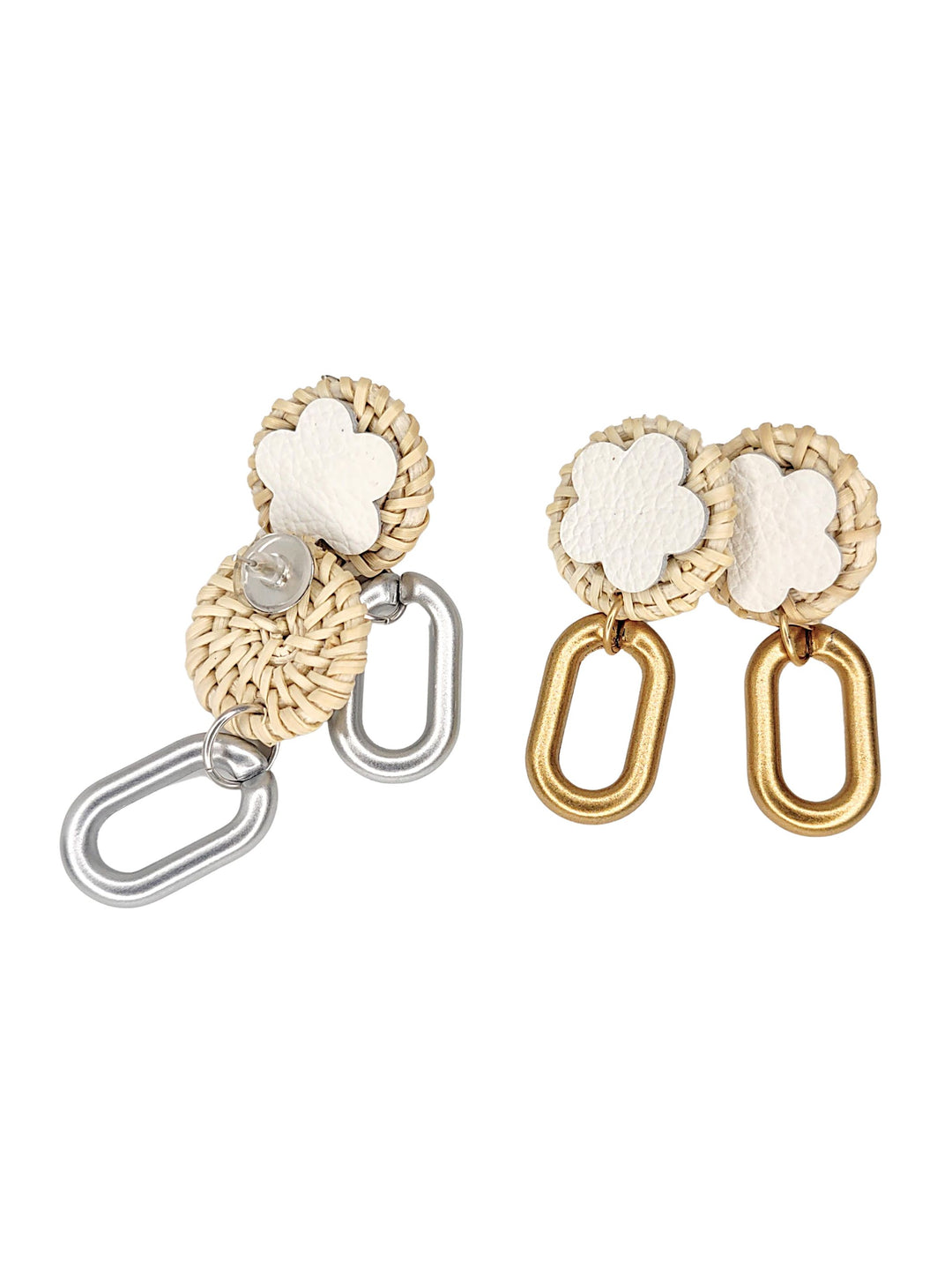 Rattan & Acrylic Earring Gold or Silver, Beauty In Stone Jewelry at $0