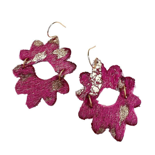 Bright Pink & Gold Flower Earrings