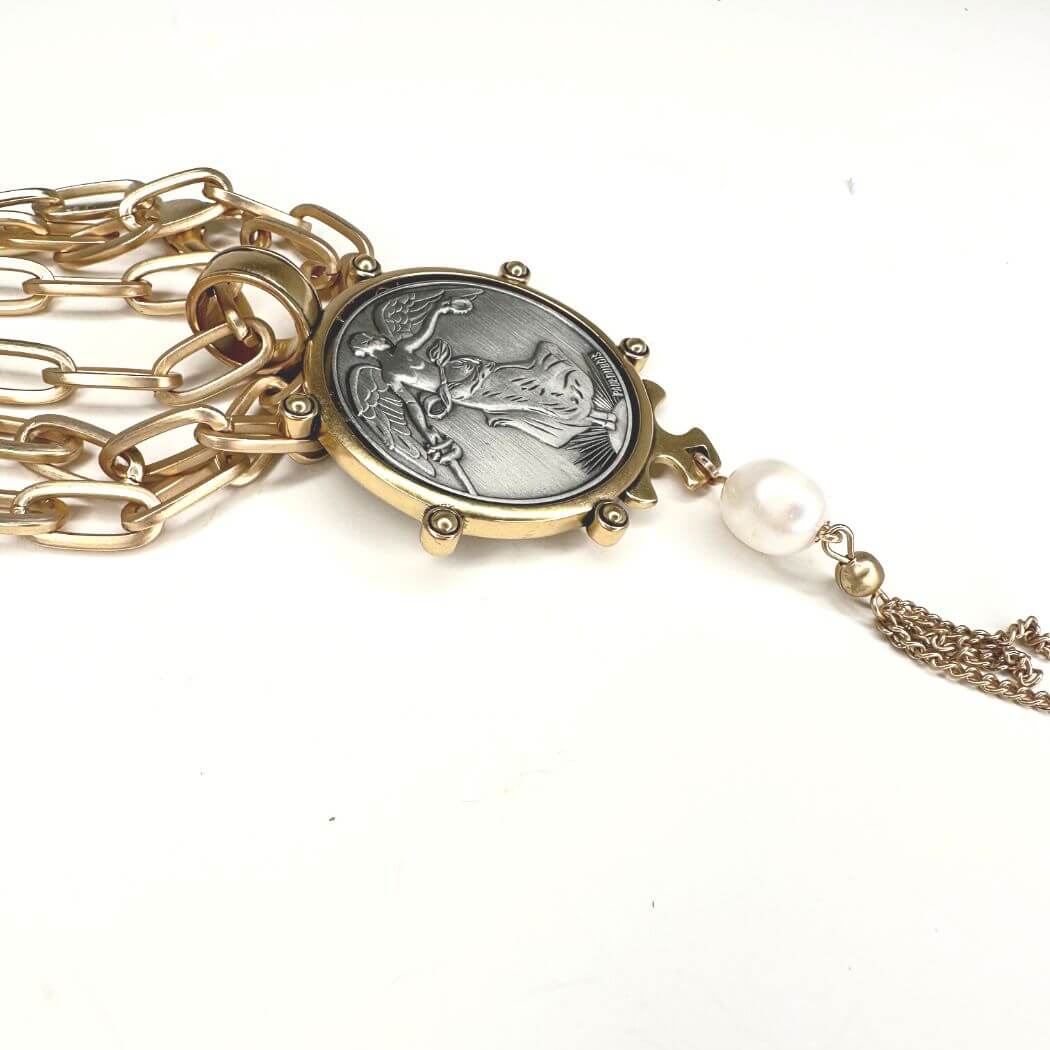 French Coin Necklace Antique Burnished Gold or Silver