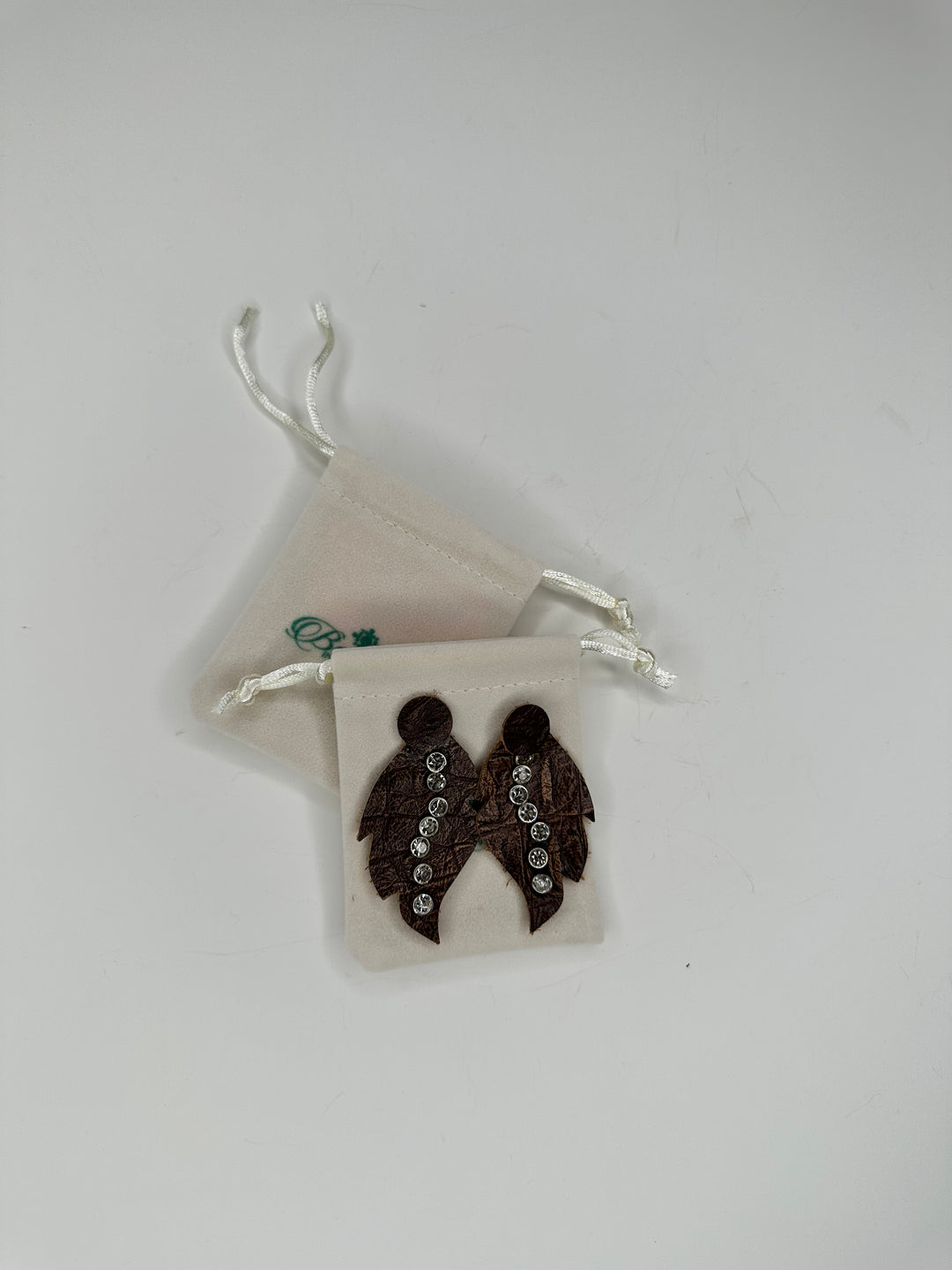 Studded Leather Earrings Brown Alligator