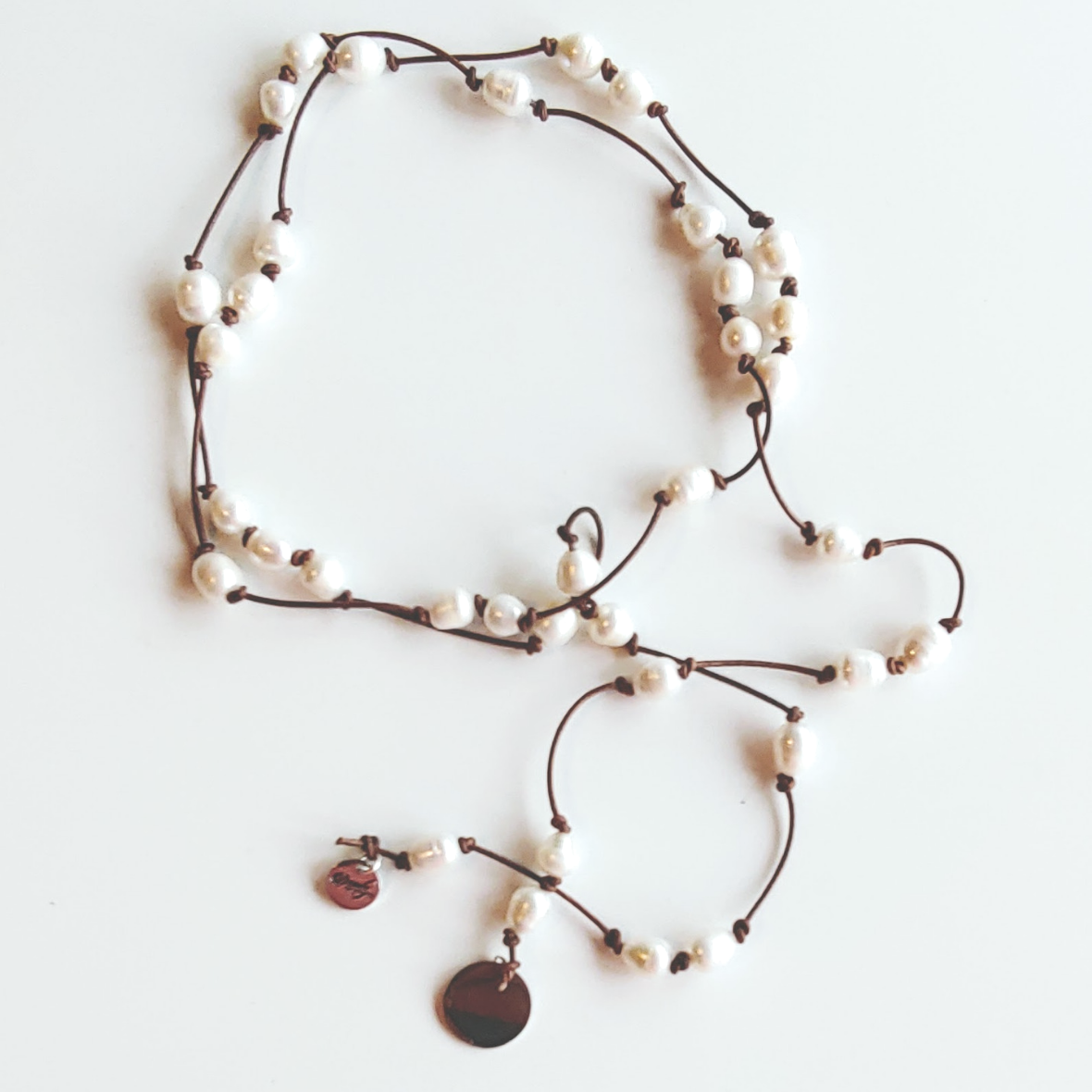 Leather and pearl lariat 2025 necklace