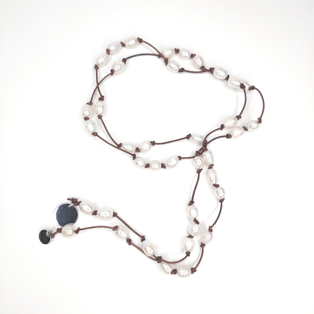 Knotted Pearl Leather Lariat, Beauty In Stone Jewlery at $119