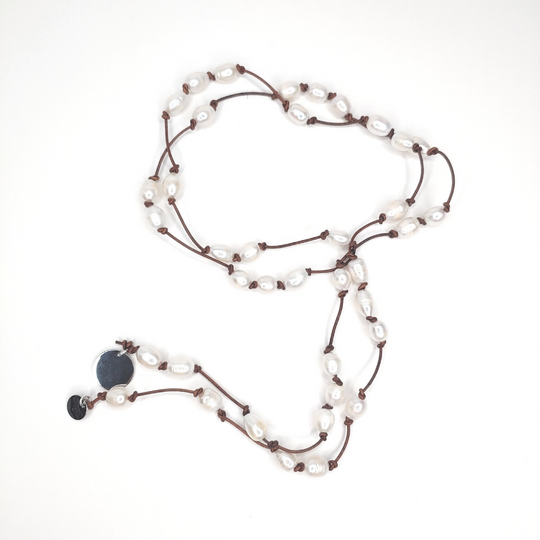 Knotted Pearl Leather Lariat, Beauty In Stone Jewlery at $119