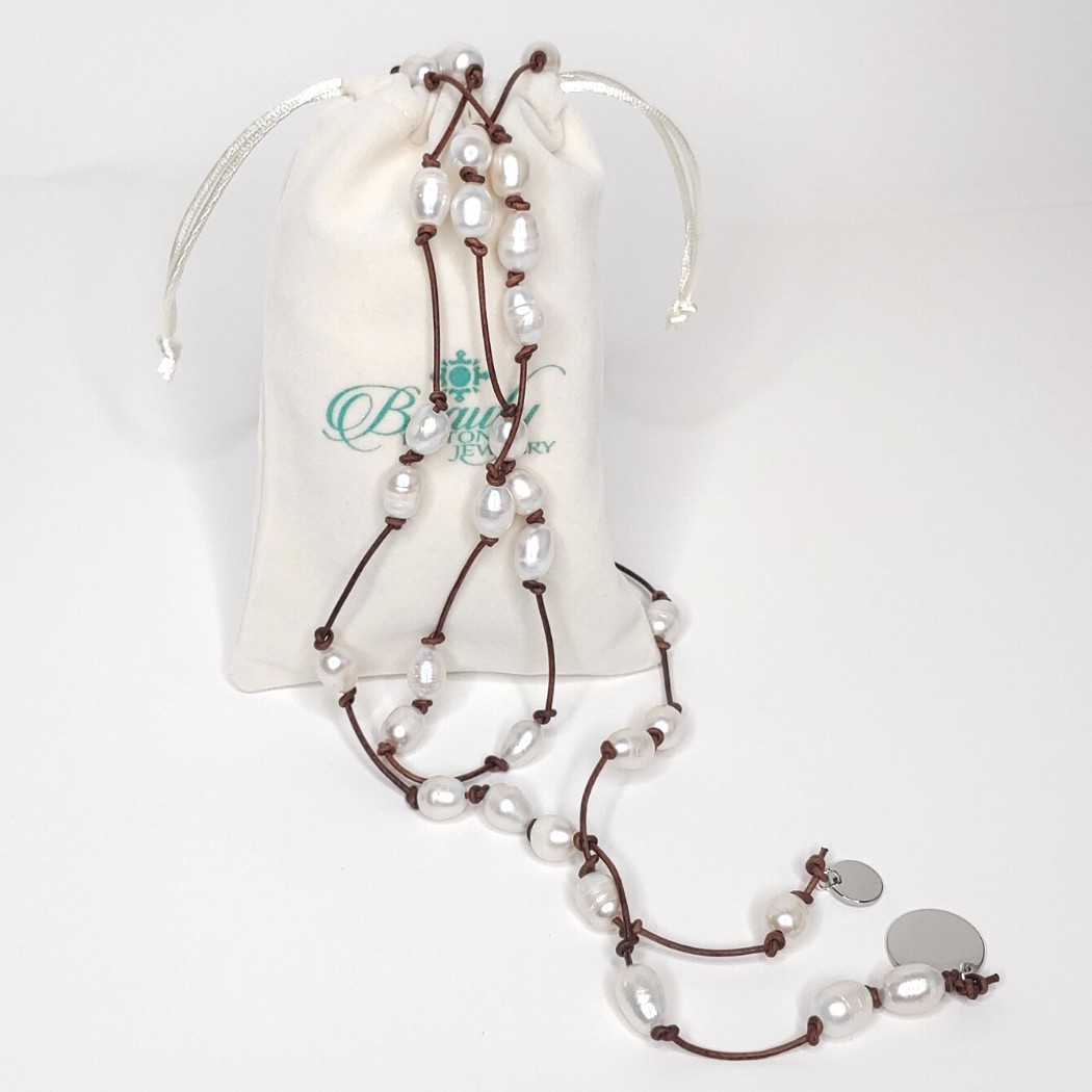 Knotted Pearl Leather Lariat, Beauty In Stone Jewlery at $119