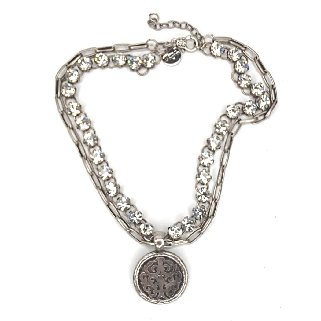 Large Rhinestone Pendant Necklace Antique Silver Chain, Beauty In Stone Jewelry at $210