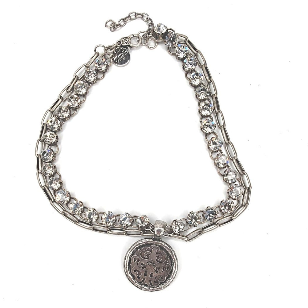 The Moonlight | Antique Silver Rhinestone Double-Chain Pendant Necklace