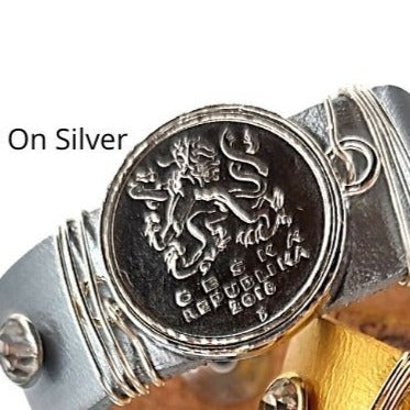 Leather Cuff With Mounted Coin Bracelet, Beauty In Stone Jewelry at $69