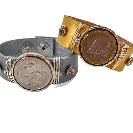 Leather Cuff With Mounted Coin Bracelet, Beauty In Stone Jewelry at $69