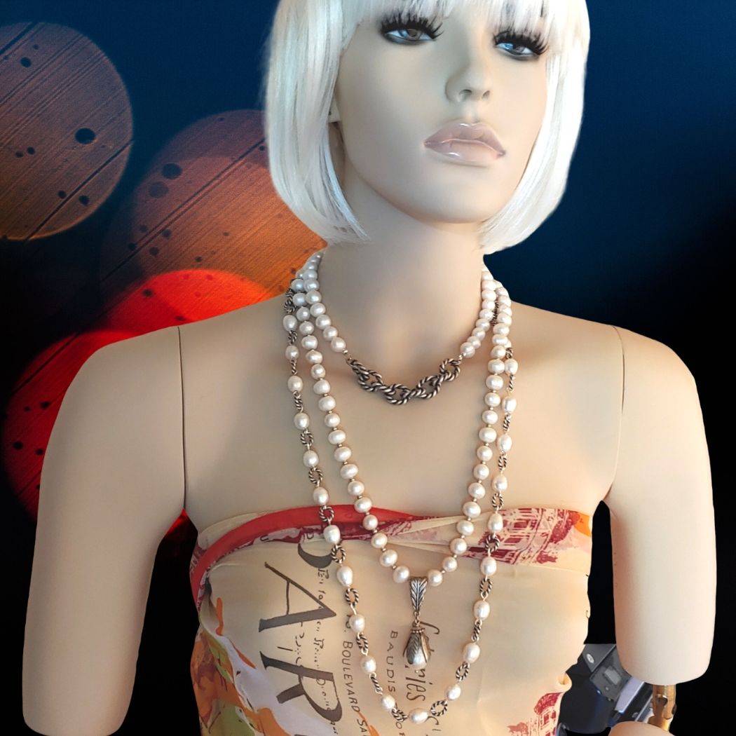 Short Pearl Necklace With Rope Chain Front, Beauty In Stone Jewelry at $119