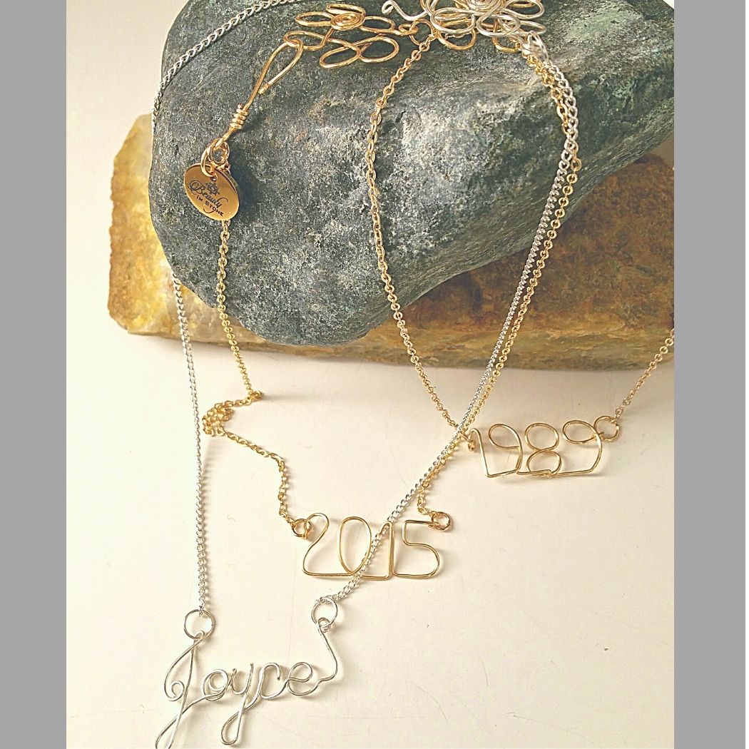 Custom Wire Name Necklace, Initial or Year