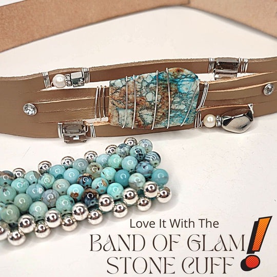 Handmade Leather Belt With Rhinestones, Gemstone, Ocean Jasper, Beauty In Stone Jewelry at $199