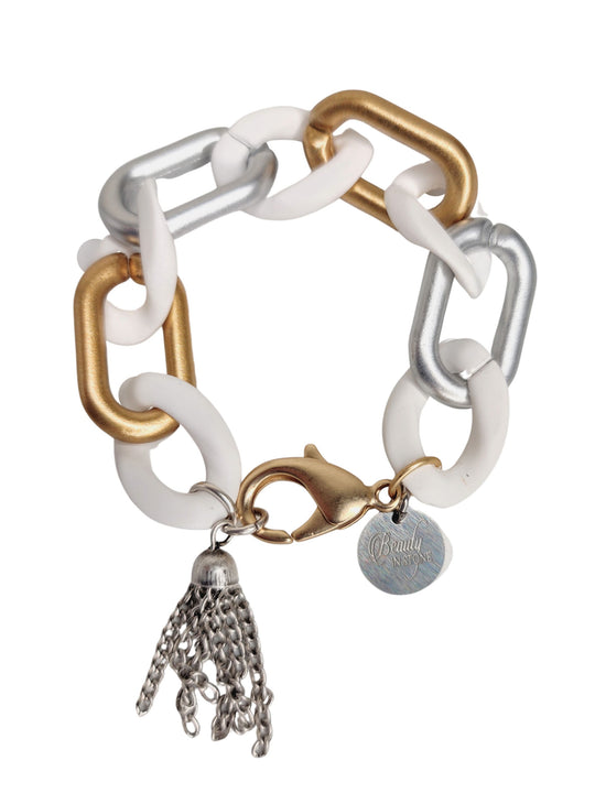 Acrylic Chain Bracelet Silver & Gold, Beauty In Stone Jewelry at $55