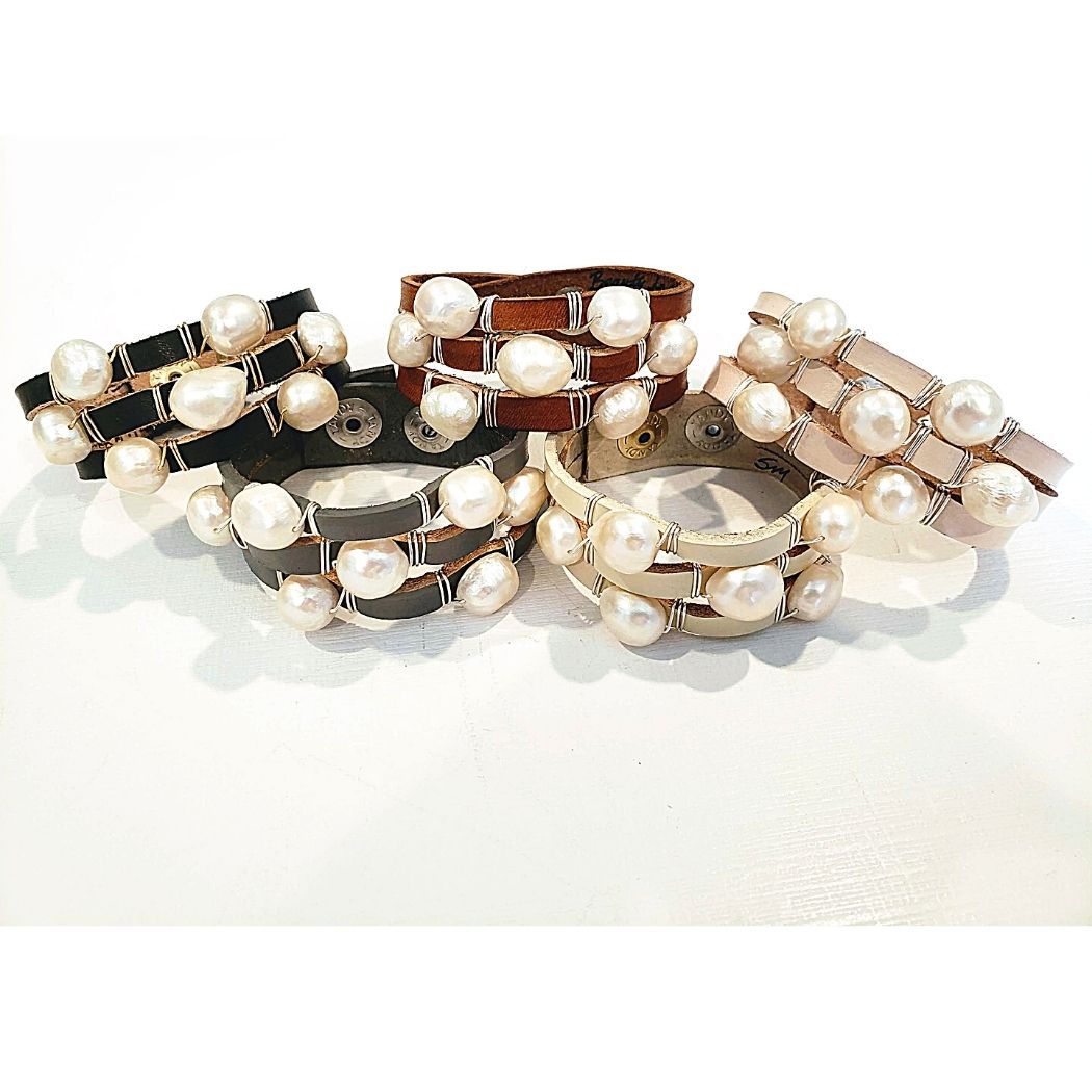 Pearl Leather Cuff Bracelet, Beauty In Stone Jewelry at $99