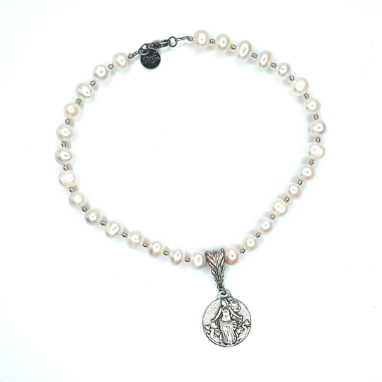 Pearl Necklace With Liberte Coin, Beauty In Stone Jewelry at $189