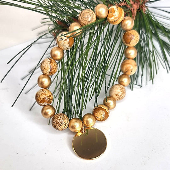 Picture Jasper & Wood Stretch Bracelet, Beauty In Stone Jewelry at $35