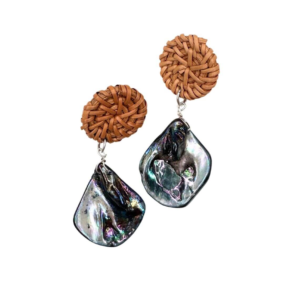 Rattan & Shell Drop Earrings