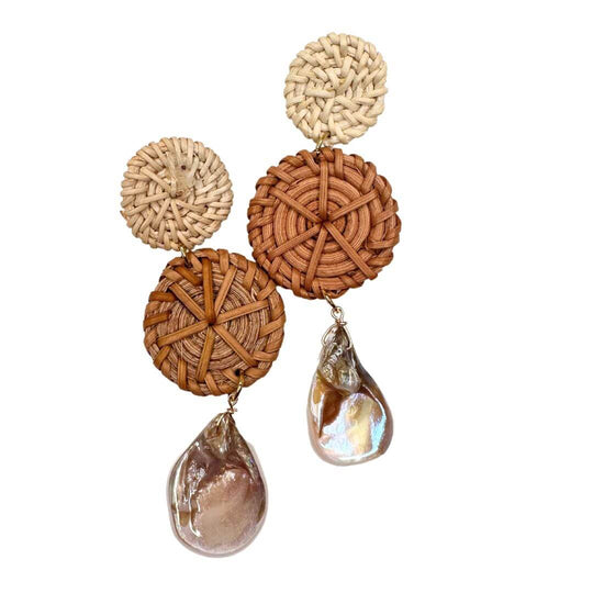 Rattan & Shell Drop Earrings