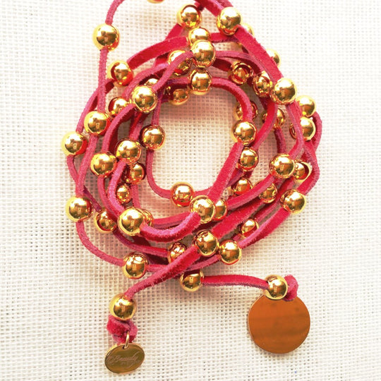 Gold Beaded Lariat Necklace On Suede Leather, Beauty In Stone Jewelry at $80