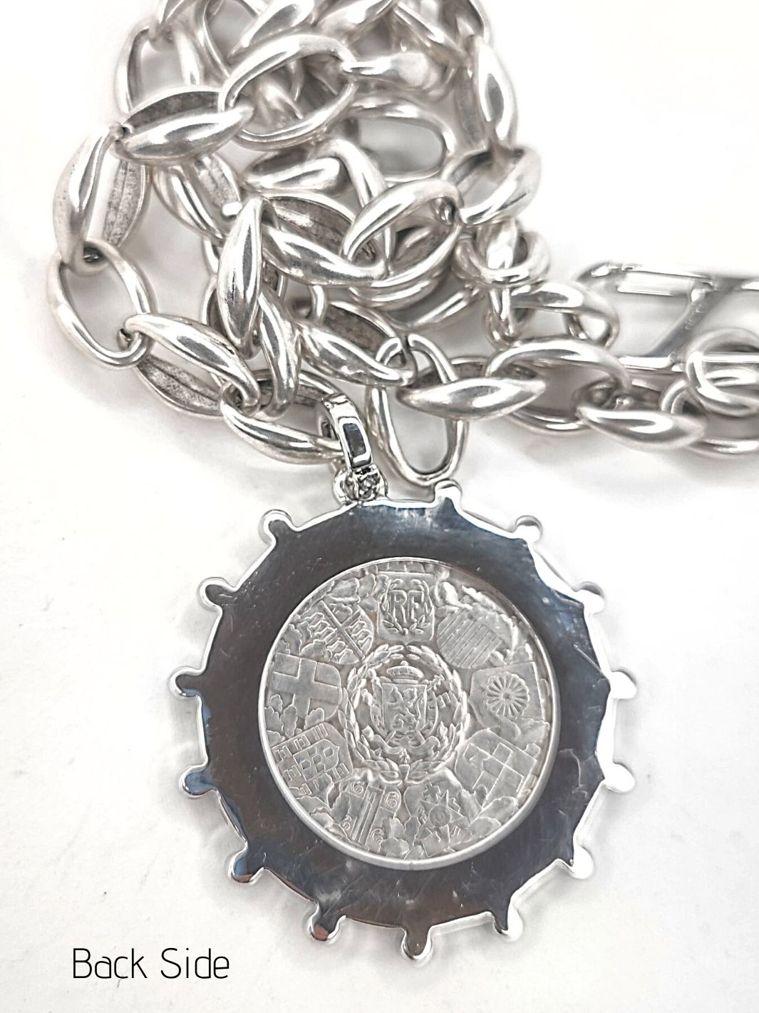 French Coin Pendant Necklace With Rhinestone Bezel Setting, Beauty In Stone Jewelry at $120