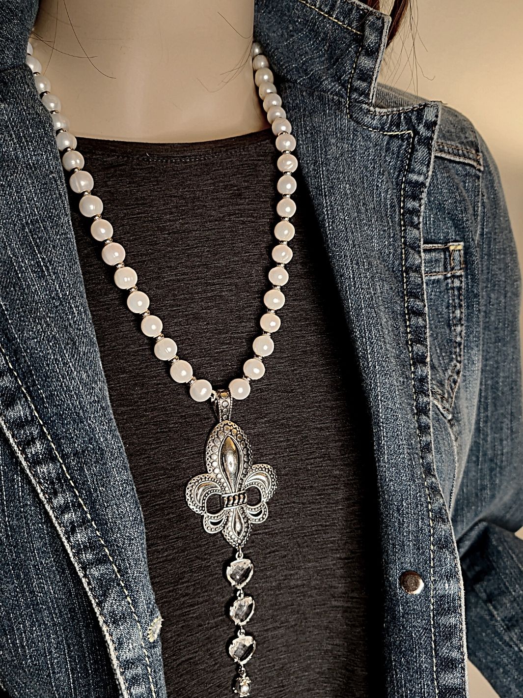 Freshwater Pearl Fleur De Lis Pendant Necklace, Beauty In Stone Jewlery at $249