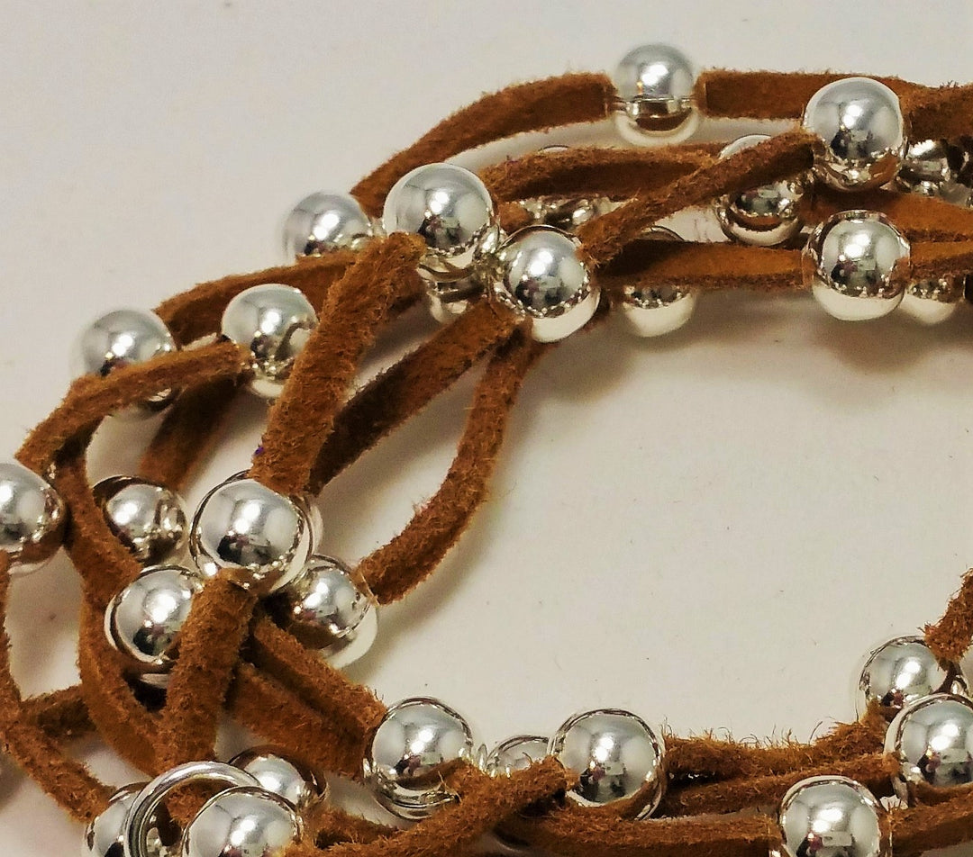 Big Link Silver Beaded Lariat on Suede Leather, Beauty In Stone Jewelry at $80