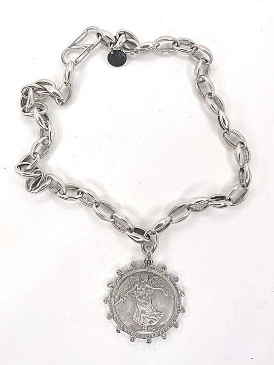 French Coin Pendant Necklace With Rhinestone Bezel Setting, Beauty In Stone Jewelry at $135