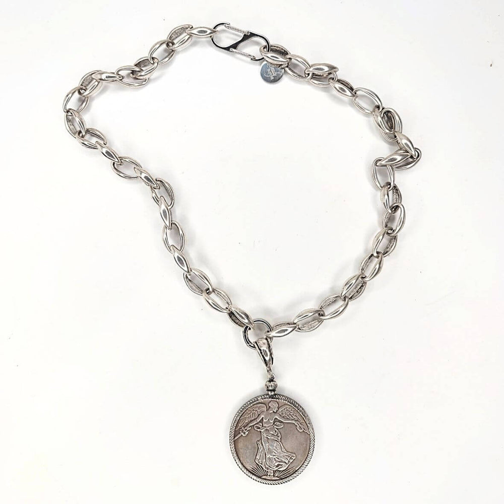 French Coin Pendant Necklace Plain Setting