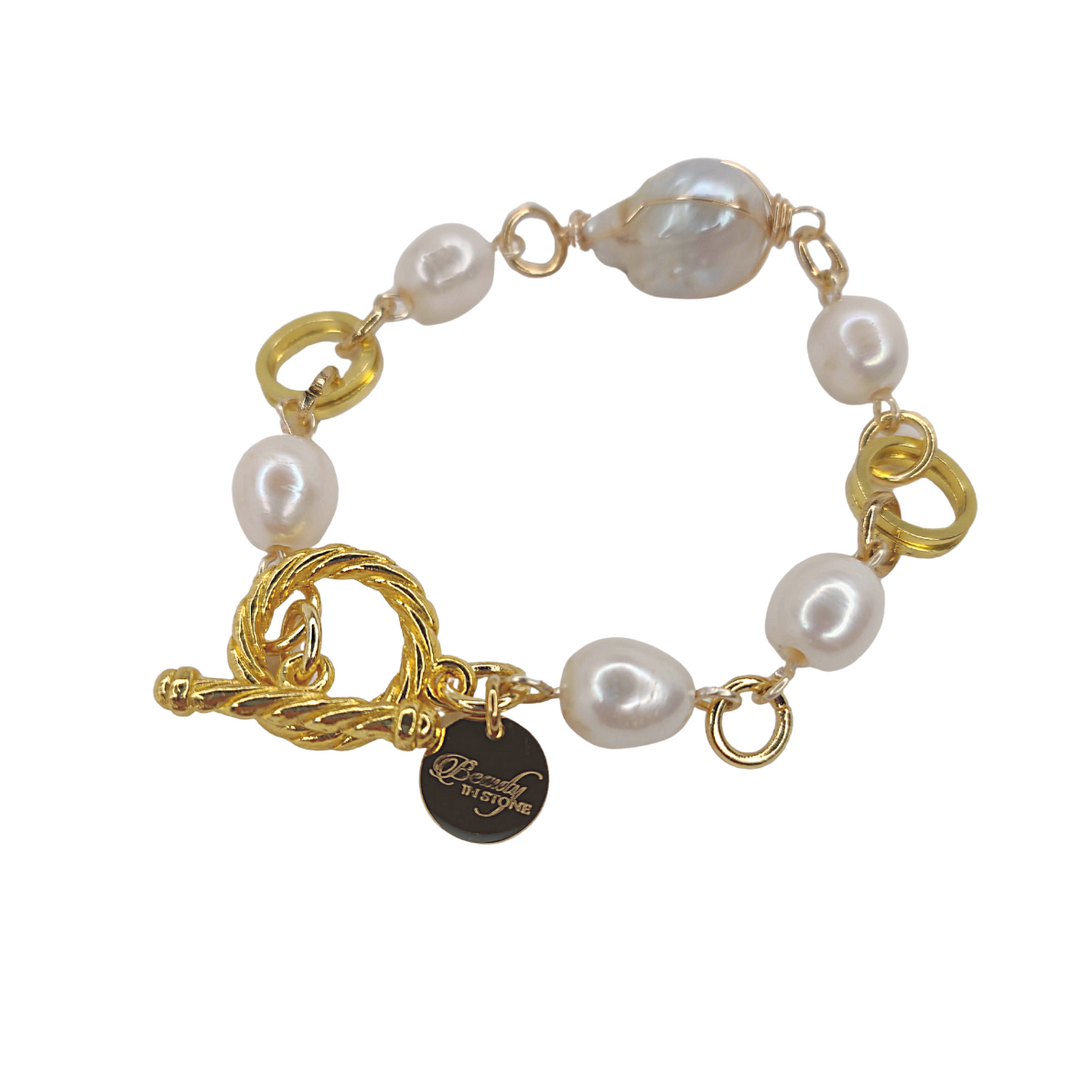 Freshwater Pearl & GOLD Link Bracelet, Beauty In Stone Jewelry at $99